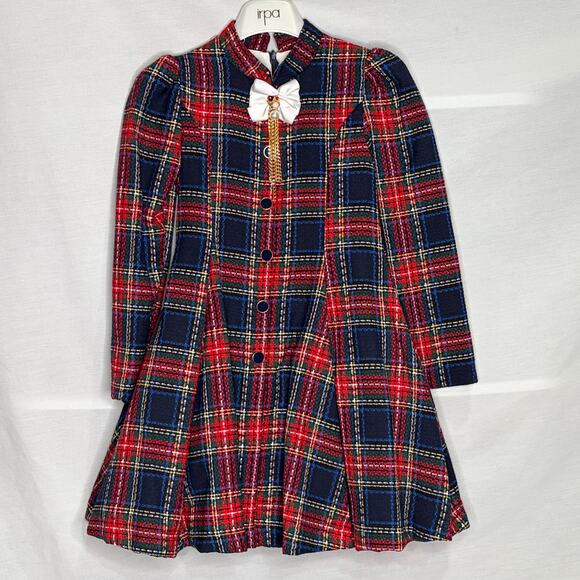 Irpa Lyra Girls Red Tartan Plaid Classic Dress 10Y New - Picture 1 of 8